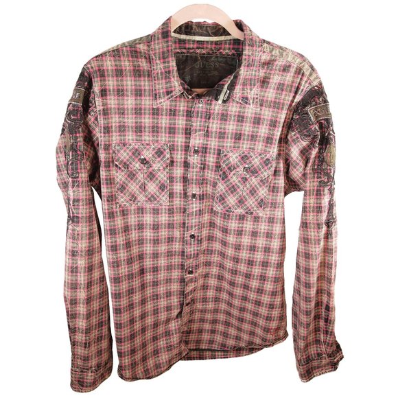 Ladies Guess Plaid Embroidered Shirt Size Medium - Picture 1 of 4